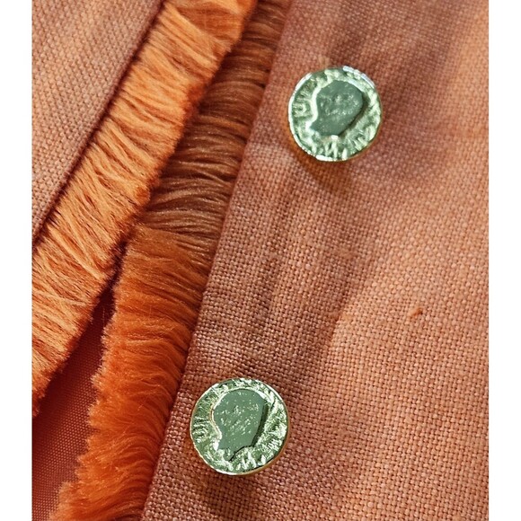 Enrico Baldini Linen Fringe Open Front Blazer Jacket Orange Size 10 Career - Picture 8 of 8